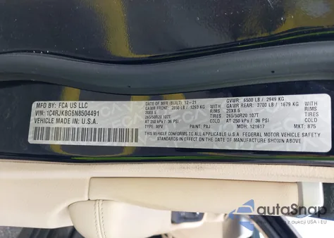 2022 Jeep Grand Cherokee L Limited 4X4 from USA, damaged, VIN 1C4RJKBG6N8504491